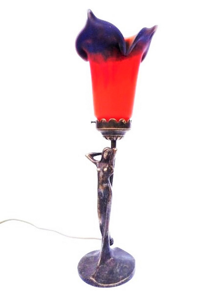 Lampe en pâte de verre et bronze, Lisa pointe orange. Hauteur 40 cm.