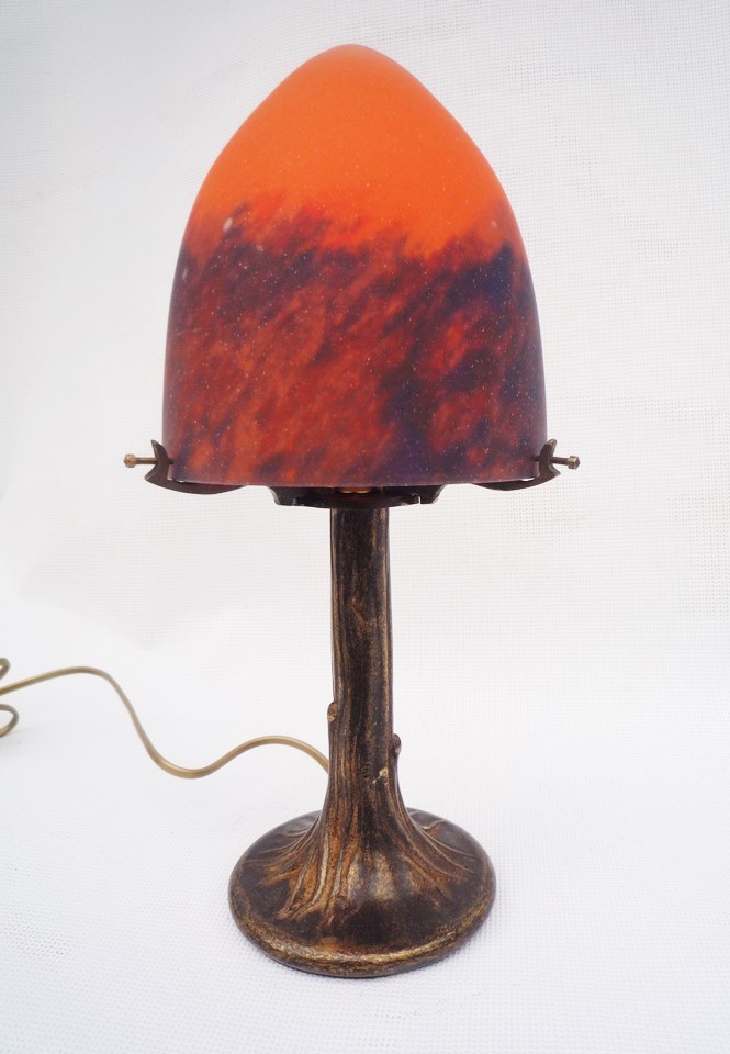 Lampe en pâte de verre Champignon pm orange bleu.Hauteur 35 cm.Laiton massif et pâte de verre