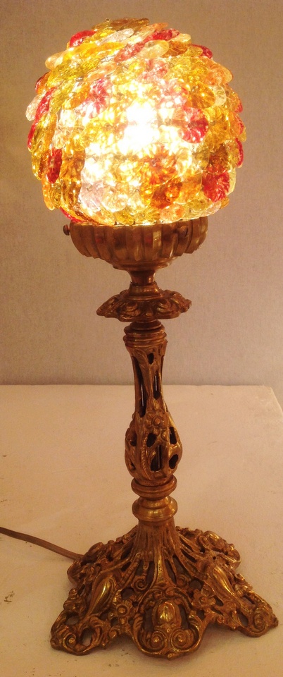 Lampe brasserie, lampe bronze, modèle Athéna boule colorée, lampe TIEF, lampe bistrot