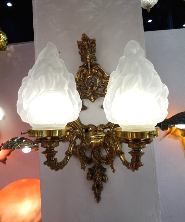 Applique bronze et Torchères en verre, modèle Richemond, applique style Baroque en forme de flamme, Hauteur 60 cm torche torchere