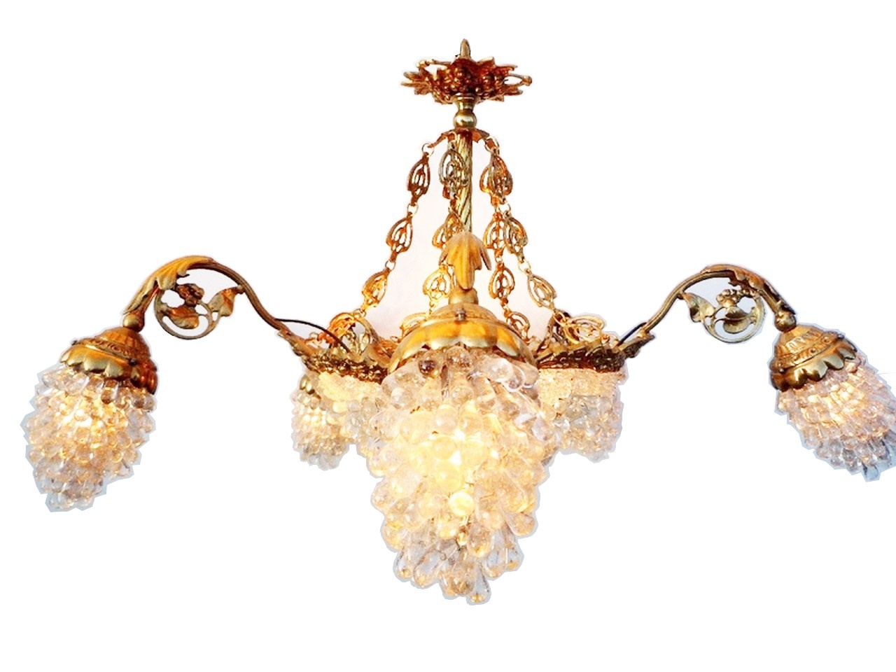 Lustre cristaux de verre, plafonnier cristaux de verre, suspension cristaux de verre, modèle Memphis Blanc en bronze et verre. Hauteur 55 cm, Largeur 