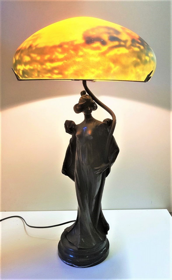 Lampe en pâte de verre et bronze I Marianne pièce unique, coupe pâte de verre 35 cm, Bronze à la cire perdue, socle marbre