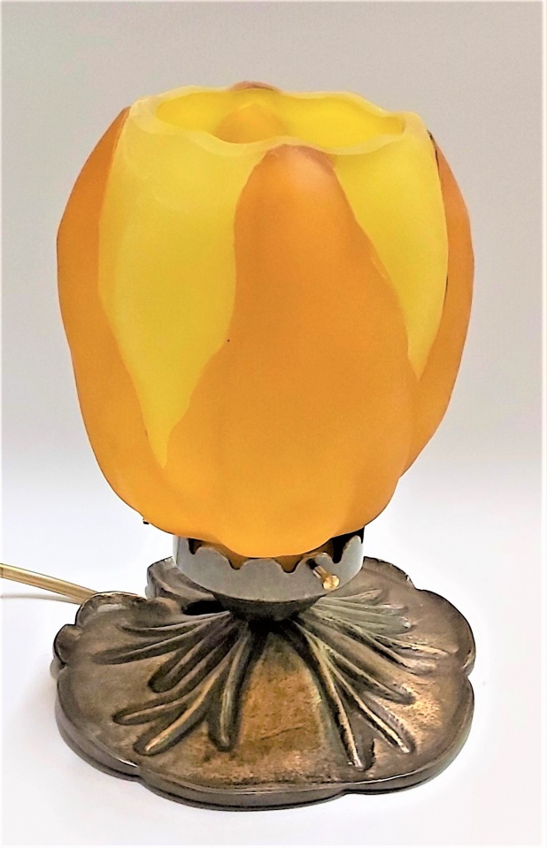Lampe en pâte de verre, Lotus Magnolia PM pâte de verre jaune, Art Nouveau, lampe pate de verre
