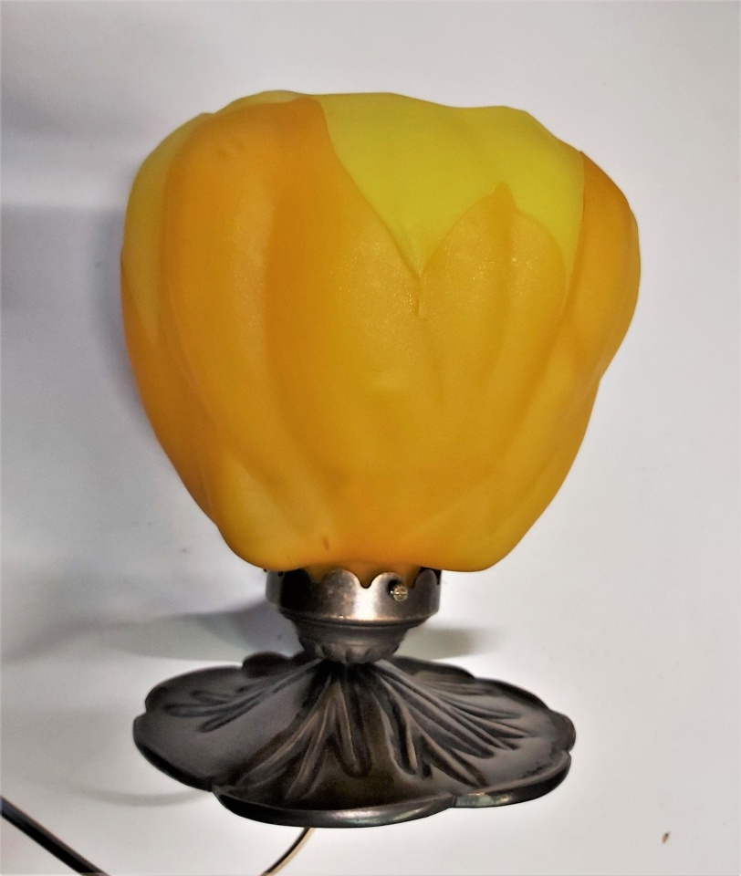 Lampe en pâte de verre, Lotus Magnolia GM, hauteur 20 cm, jaune, lampe pate de verre