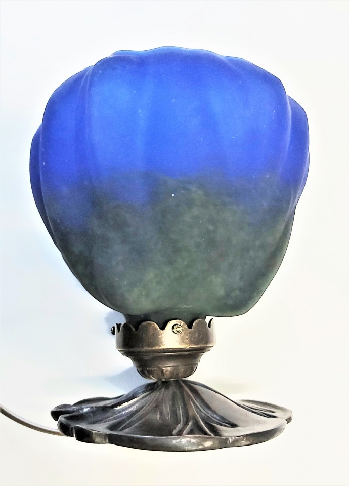 Lampe en pâte de verre, Lotus Magnolia GM, hauteur 20 cm, couleur bleu, lampe pate de verre