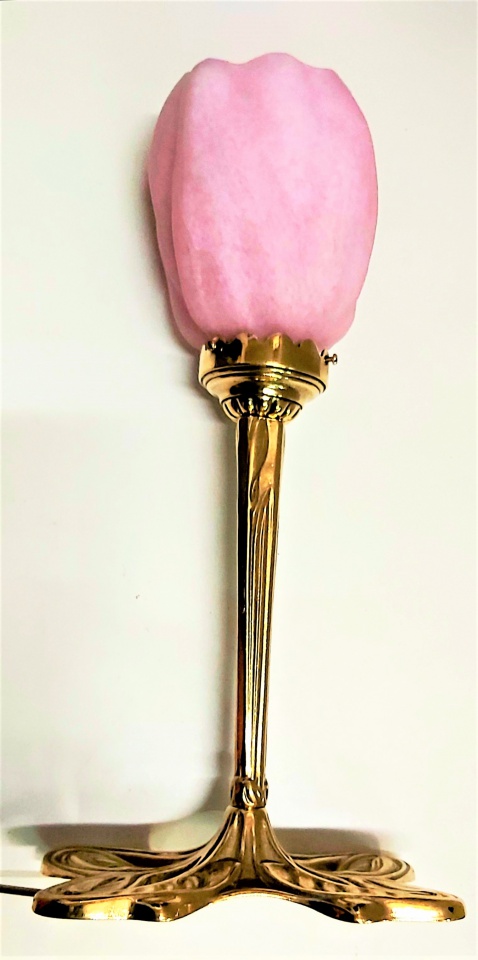 Lampe en pâte de verre, Papillon tulipe Magnolia, hauteur 45 cm, couleur rose