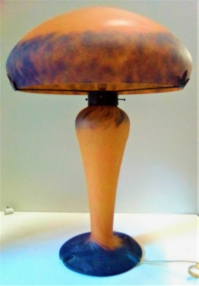 Lampe en pâte de verre, Iris GM VF orange et bleu, hauteur 60 cm, largeur 35 cm